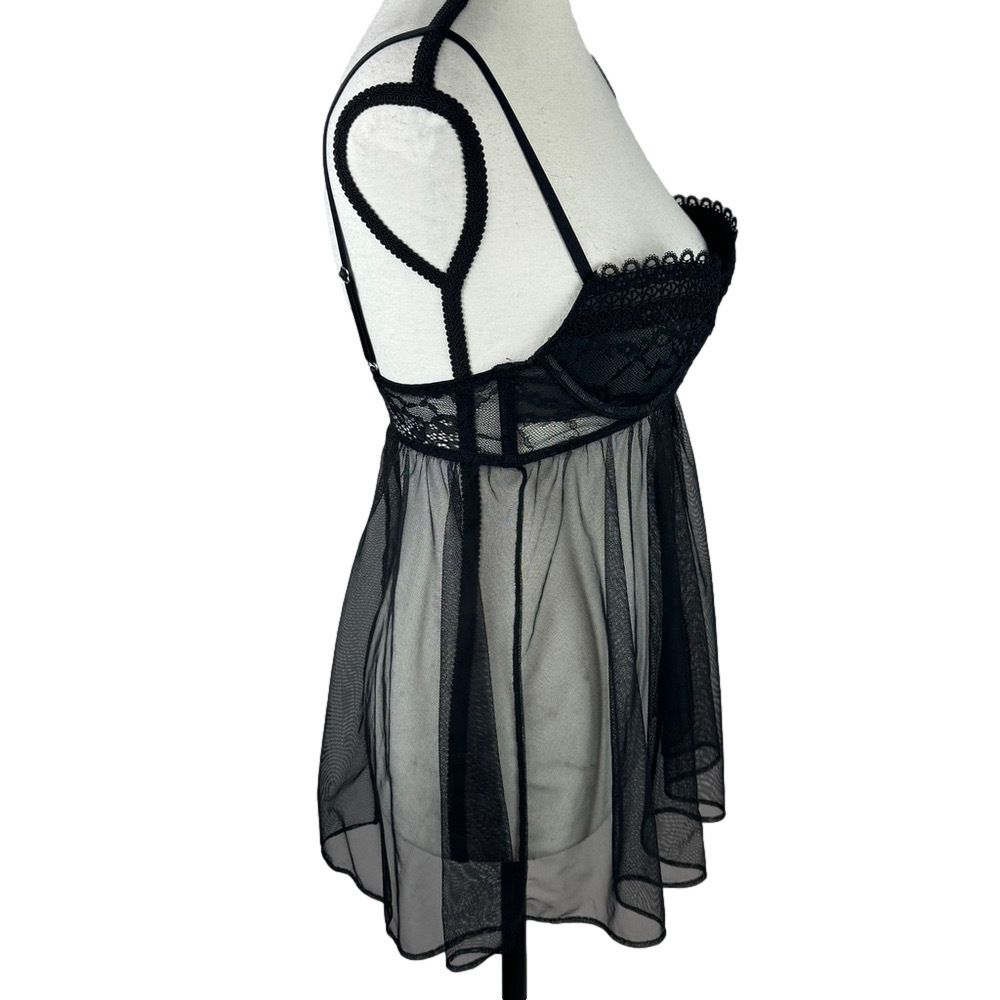 Victoria's Secret Black 34B Romantic Nightie Sheer Chemise Babydoll Lingerie - Picture 4 of 11